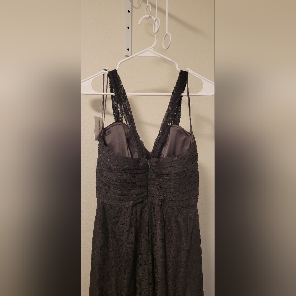 AMSALE ~ Gray Lace Sweetheart Sleeveless V Pweter Formal Gown 2 NEW $390 - Picture 6 of 13
